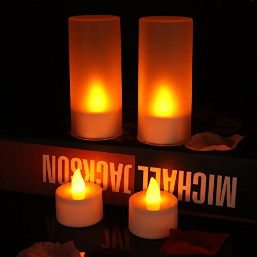 Horeset Rechargeable Charging Tea Light Flickering Tealight Candles with Holders- No Batteries Necessary Yellow for Thanksgiving Day Christmas Wedding Home Party Decoration Set of 4
