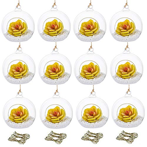 Nuptio Set of 12 Air Plant Holder Hanging Glass Globe Tea Light Candle Holders Home Wedding Party Centerpieces Decor Indoor Outdoor Tealight Candleholders 12Pcs 4 inches Diameter