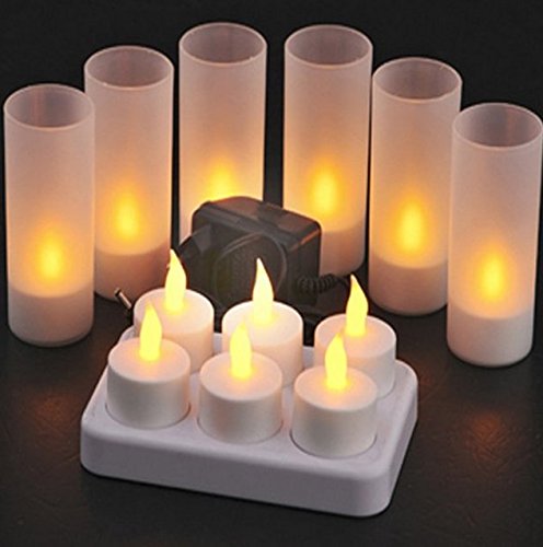 SDOUBLEM LED Rechargeable Tea Light Portable Flickering Festival Party Tealight Candles with Holders