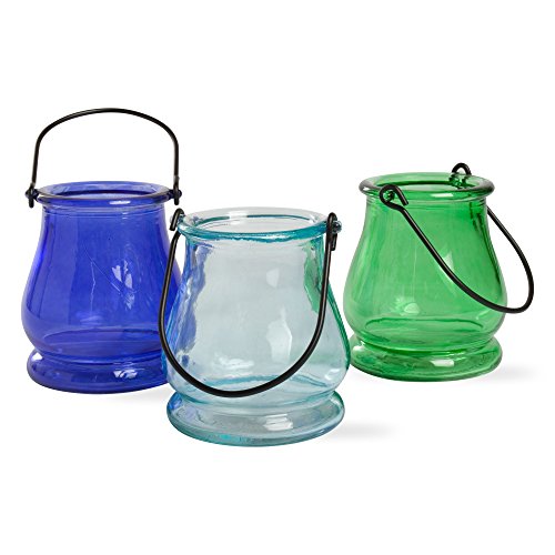 Mini Glass Lantern Tea Light Candle Holders Set of 6 Assorted Colors