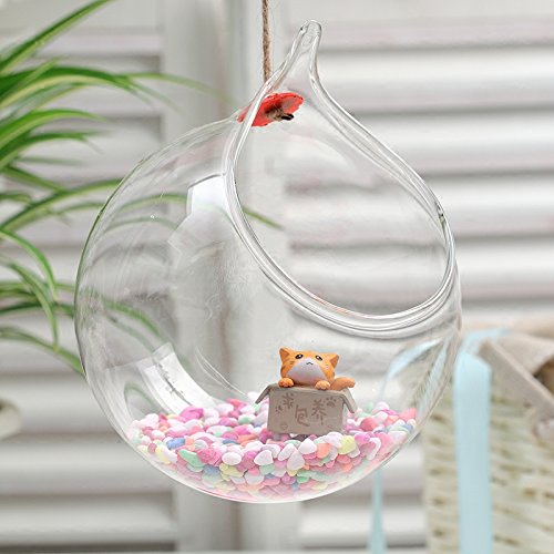 Pack of 2 Clear Glass Globe  Hanging Air Plant Terrarium Planter Tea light Candle Holder