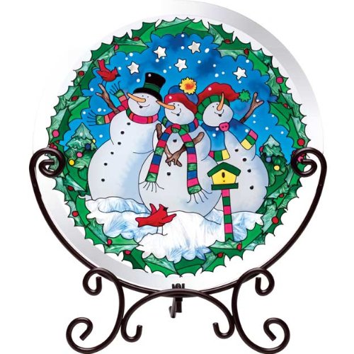 Snowmen Hand Painted Art Glass Tea Light Candle Holder Table Topper Candleware Holiday Decor