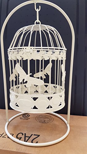 Exquisite Birdcage Shaped Candle Stand Shabby Chic White Wrought Iron with 2 Candlestick Holder