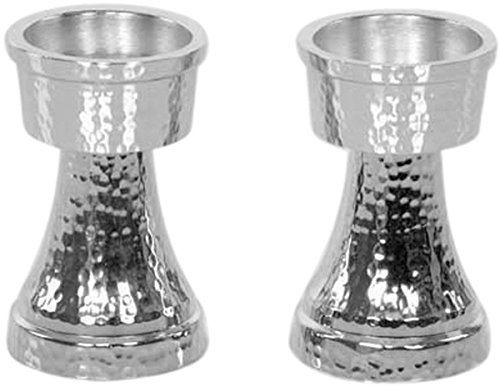 Ultimate Judaica Candle Sticks Tea Light Hammered Nickel WVelvet Box 35H