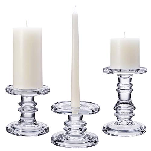 Diamond Star Glass Pillar Candle Holders Set of 3 Wedding Candle Stand Holder Home Decor Candlesticks Holders Clear Glass