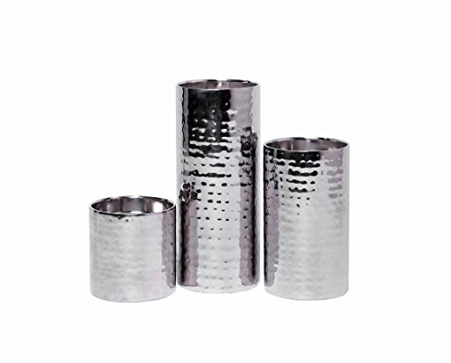 Hosleys Set of 3 Pillar Candle Holders SILVER FINISH - 7 5 3 High Ideal GIFT For Wedding Party Home SPA Aromatherapy Reiki Tea Light Garden VaseFloral LED Pillar Candles O3