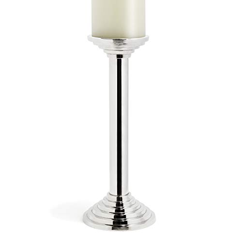 LampLust Large Pillar Candle Holder - Silver Metal 12 Tall Candleholder Modern Design Fits 3 Inch Diameter Candles