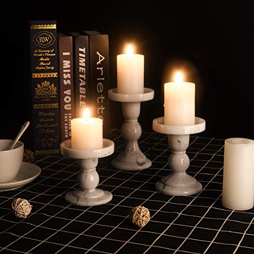 Lewondr Resin Candle Holder Set of 3 Pieces 354355 Inch Candlesticks for Pillar Candle Tea Light Functional Table Christmas Decoration for Home Décor Wedding Party - White Marble