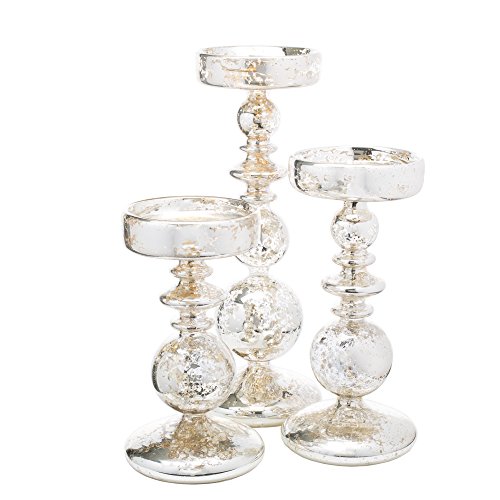 Richland Pillar Candle Holders Unique Mercury Bubble Set of 3