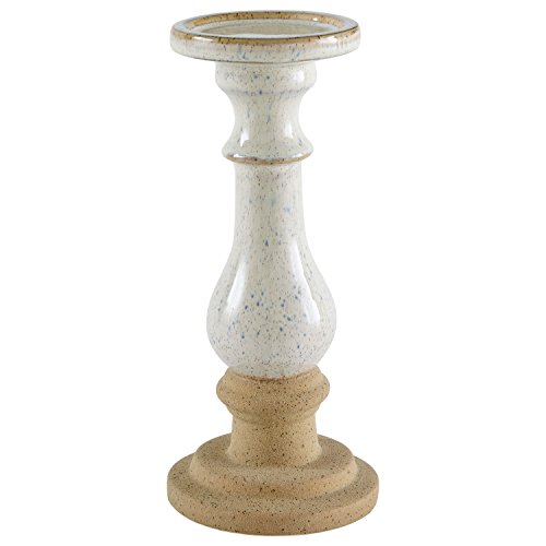 Stone Beam Rustic Farmhouse Stoneware Pillar Candle Decor Holder - 11 Inch White and Clay