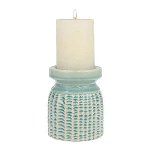 Stonebriar Decorative Textured Pale Ocean Ceramic Pillar Candle Holder Coastal Home Decor Accents Beach Inspired Design for the Living Room Bathroom or Bedroom of your Seaside Cottage Decor