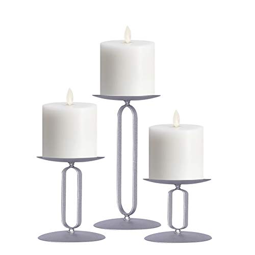 smtyle Pillar Candle Holders Set of 3 Candelabra Ideal for Pillar LED Candles with Iron Oval Silver