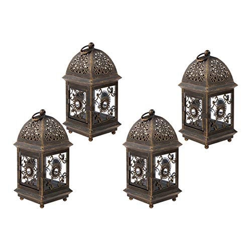 Antique Vintage Metal Large Garden Yard Lantern Candle Holder Indoor Outdoor Black Large