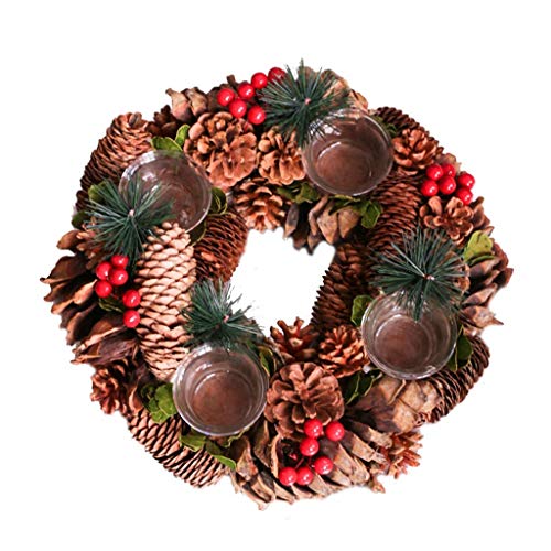 Candle Holder Christmas Wreath Candlestick Decoration Window Romantic Decoration Pinecone Needle Rural Garden Candle Holder