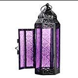 Loune WeekCitronella Candle Outdoor Moroccan Lanterns Glass Metal Delight Garden Candle Holder TableHanging Lantern for Both Indoors and Outdoors BluePurple