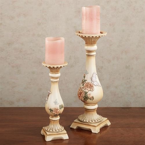 Peony Garden Candleholder Set Multi Pastel Set of Two