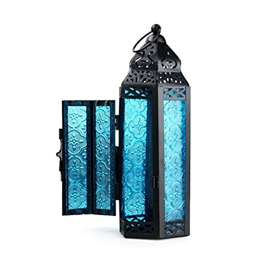 Quanqiugou Chandelier Modern Pendant Lamp Moroccan Lanterns Glass Metal Delight Garden Candle Holder TableHanging Lantern for Both Indoors and Outdoors Ceiling Light Color  Blue