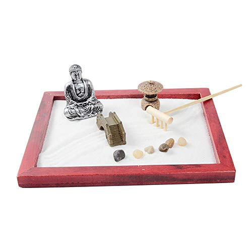 Zen GardenGarden Set Buddha on Wooden Tray with Stone Bridge candleholders Flower and Plant Sand and Pebbles etc