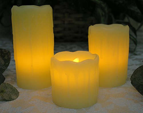 Flameless Flickering LED Candles - Set of 3 assorted sizes - 2 3 4 candles - Each candle has a 5 hour timer -5 hrs on 19 hrs off - Wedding decorations - Parties - Yoga - Centerpieces