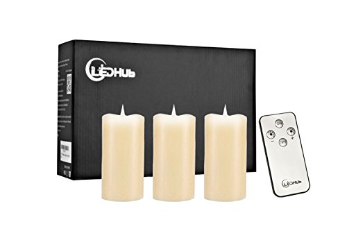 LED Hub 5 Flameless Candle Set of 3  Battery Operated With Conical Wick Remote And Timer - New Version