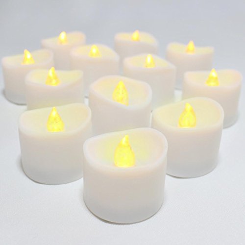 LED Lytes Flameless Candles Set of 12 Battery Operated Tea Lights with 6 Hour Timer and Amber Yellow Flame