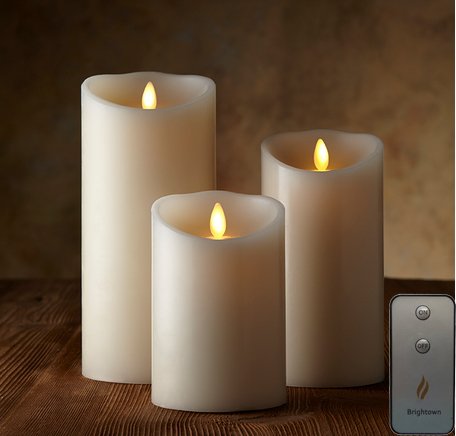 Remote Included Moving Flame Wick Lumina Candle Real Wax Pillar Candle With Timer Set Of 3 Sizes