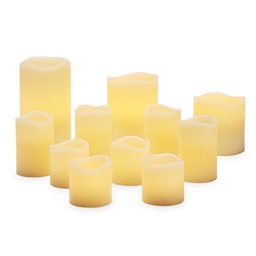 Set Of 11 Ivory Melted Wavy Edge Wax Flameless Candles With Warm White Leds- Batteries Included
