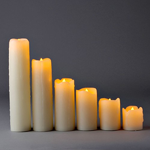 Variety Set of 6 Cream Slim Wax Drip Flameless Candles with Bright Warm White LEDs Batteries Included