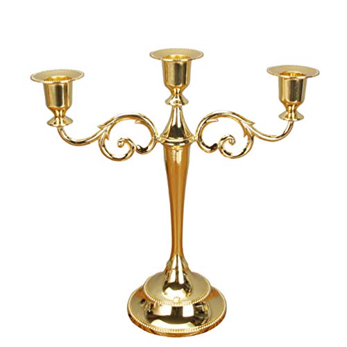 Garneck Vintage Candle Holder 3 Arms Metal Candelabra Candlestick Wedding Dining Table Candle Holder Desktop Decoration Golden