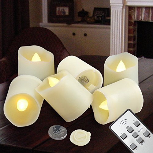 Flameless Candles LED Votive Unscented Tealight - Remote Control Timer Luminaria Tea light - Battery Operated 200 Hours - Flickering Amber Yellow Flame 3 Modes - Decoration Wedding Holiday 6 Candles