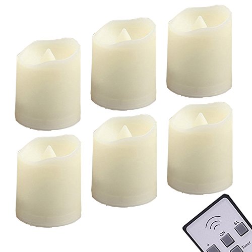 Flameless Flickering Candles LED Votive Unscented Tealight - Include Battery Operated 200 Hours - Remote Control Timer Candles - Decoration Wedding Holiday - Flame 3 Modes Amber Yellow 6 Tea Lights