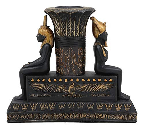 Ebros Ancient Classical Egyptian Black and Gold Seated Isis and Osiris Pillar Candle Holder Figurine Candleholder Home Decor Statue As Decorative Sculpture Gods and Goddesses of Egypt Collectible
