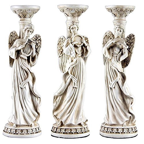 Oh Trendy Angel Candle Holder Trio 3-Piece Set Decorative Candle Stand in Greco Roman Ivory Style Modern Home Decor by