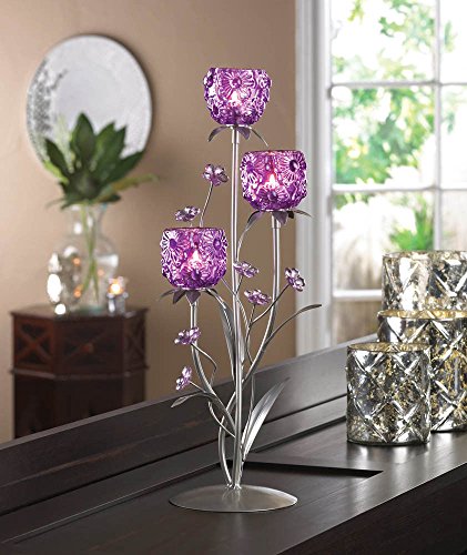 Purple Fuchsia Blooms Tealight Candle Holder Centerpiece Table Home Decor