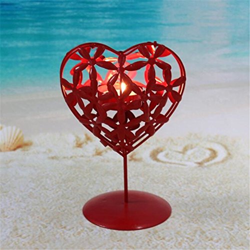 Simonshop Unique Heart Shaped Hollow Iron Candlestick Romantic Candleholder Home Decor red