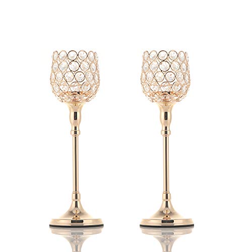 VINCIGANT 2pcs Christmas Decoration Gold Crystal Candlestick HoldersGifts for Thanksgiving Anniversary Home Decorations