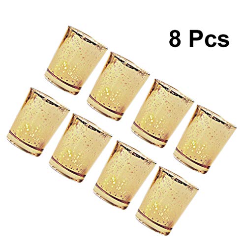 Uonlytech 8pcs Candle Holders Glass Tealight Votive Cups Glass Candles Cup for Wedding Proposal Spa Aromatherapy Meditation Gold