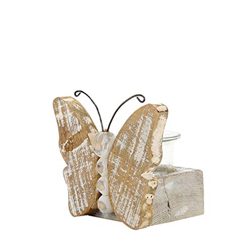 VOSAREA Wooden Candlestick Rustic Handmade Natural Butterfly Candle Holder with Glass Candle Cup Home Decoration Supplies for Wedding Banquet Party