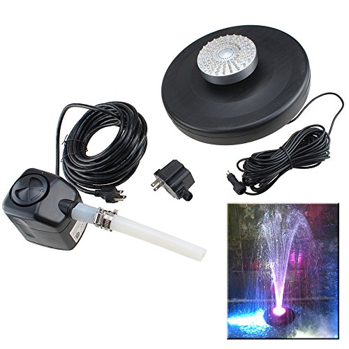 AGPtek Garden Pool Pond Floating Water Fountain with 96 LED Light Ring  2500Lh UL Water Pump with Multi-Color Changing Automatically RGB Color
