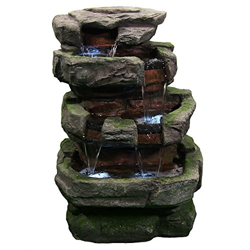 Sunnydaze Outdoor Electric Large Rock Quarry Waterfall Fountain With Led Lights 31 Inch Tall