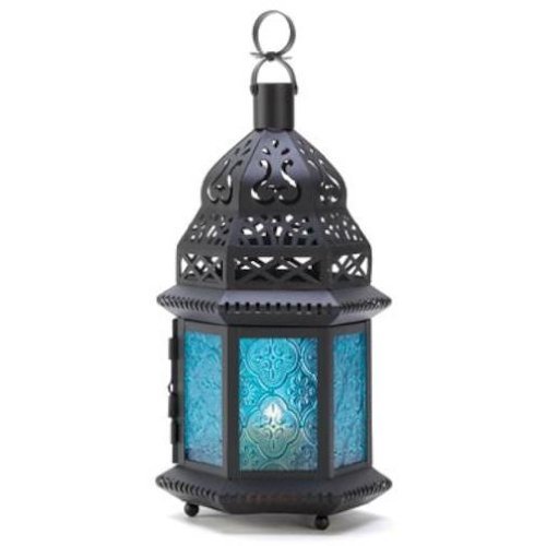 Blue Glass Moroccan Style Candle Lantern