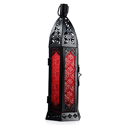 Lilys Gift Glass Metal Moroccan Delight Garden Candle Holder Tablehanging Lantern Red