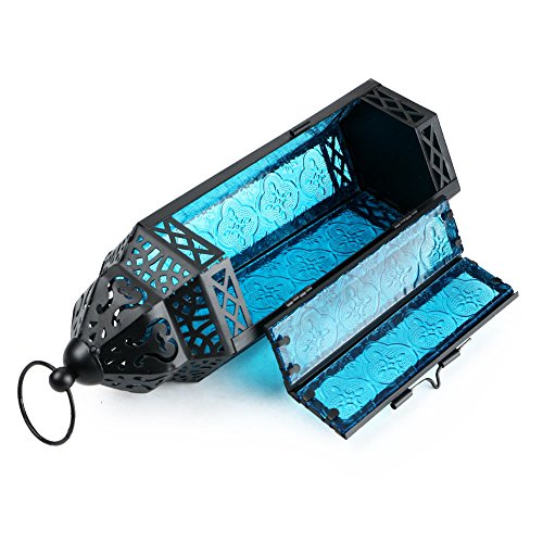 Lilys Gift Glass Metal Moroccan Delight Garden Candle Holder Tablehanging Lanternblue