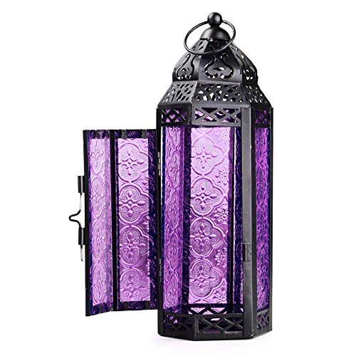 Lilys Gift Glass Metal Moroccan Garden Candle Holder Tablehanging Lantern Purple