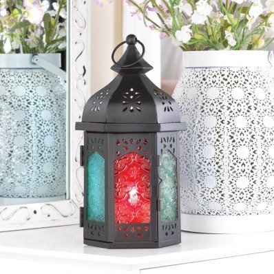 Lot Of 6 Turret Multi-color Glass Moroccan Design Candle Lantern Wedding Centerpiecehellip