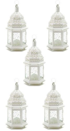 Medium White Lacy Moroccan Candle Lanterns Set Of 5