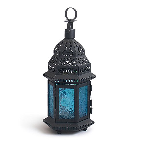 Your Supermart Glass Metal Moroccan Table Lantern Light Delight Garden Candle Holder Blue