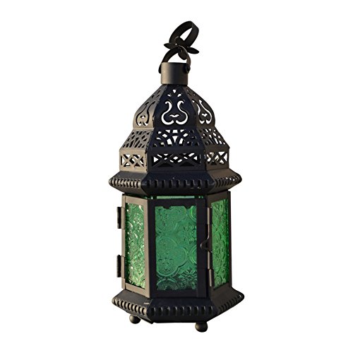 Your Supermart Glass Metal Moroccan Table Lantern Light Delight Garden Candle Holder Green