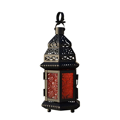 Your Supermart Glass Metal Moroccan Table Lantern Light Delight Garden Candle Holder Red