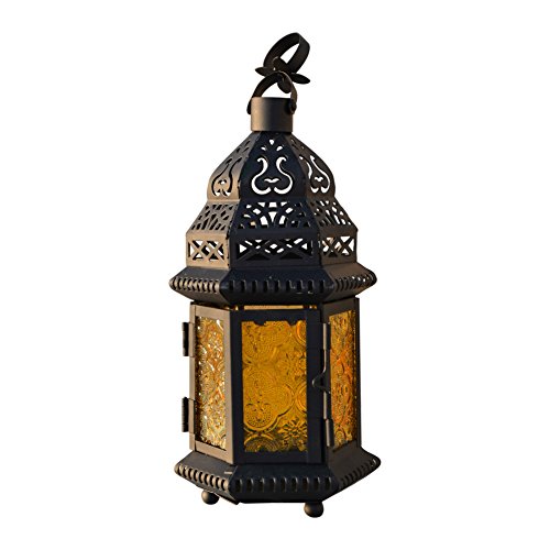 Your Supermart Glass Metal Moroccan Table Lantern Light Delight Garden Candle Holder Yellow
